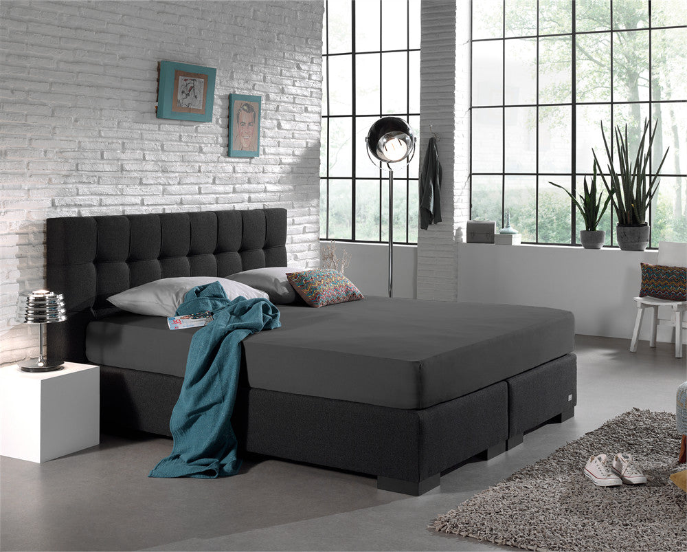 Hoeslaken jersey katoen antraciet 160/180 x 200/220 cm, hoekhoogte 30 cm, geschikt voor boxspring