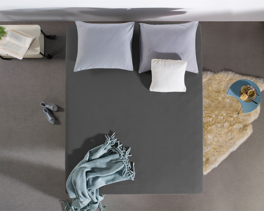 Hoeslaken jersey katoen antraciet 190/200 x 200/220 cm, hoekhoogte 30 cm, voor matras en boxspring