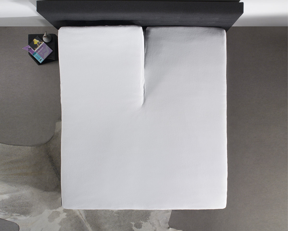 Molton split-topper hoeslaken katoen wit 160 x 200/220 cm, hoekhoogte 15 cm, anti-huisstofmijt