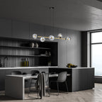 Hanglamp gepoedercoat staal en glas Gravity glamour zwart met goud, 6 fittingen E14, breedte 110 cm