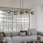 Hanglamp gepoedercoat staal en glas Gravity glamour zwart met goud, 6 fittingen E14, breedte 110 cm