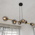 Hanglamp gepoedercoat staal en glas Gravity glamour zwart met goud, 6 fittingen E14, breedte 110 cm