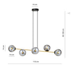 Hanglamp gepoedercoat staal en glas Gravity glamour zwart met goud, 6 fittingen E14, breedte 110 cm