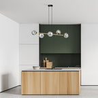 Hanglamp gepoedercoat staal en glas Gravity glamour zwart met goud, 6 fittingen E14, breedte 110 cm