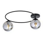 Plafondlamp staal en glas Sopra minimalistisch, zwart met grafiet glazen kappen, 2 x E14, 47 x 20 cm