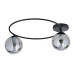 Plafondlamp staal en glas Sopra minimalistisch, zwart met grafiet glazen kappen, 2 x E14, 47 x 20 cm