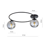 Plafondlamp staal en glas Sopra minimalistisch, zwart met grafiet glazen kappen, 2 x E14, 47 x 20 cm