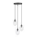 Hanglamp gepoedercoat staal en glas, modern Astraal, zwart met transparante kappen, 3 lichtpunten E14 – 40 x 100 cm