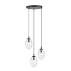 Hanglamp gepoedercoat staal en glas, modern Astraal, zwart met transparante kappen, 3 lichtpunten E14 – 40 x 100 cm
