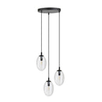 Hanglamp gepoedercoat staal en glas, modern Astraal, zwart met transparante kappen, 3 lichtpunten E14 – 40 x 100 cm