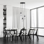 Hanglamp gepoedercoat staal en glas, modern Astraal, zwart met transparante kappen, 3 lichtpunten E14 – 40 x 100 cm