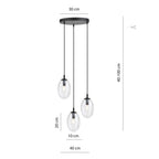 Hanglamp gepoedercoat staal en glas, modern Astraal, zwart met transparante kappen, 3 lichtpunten E14 – 40 x 100 cm