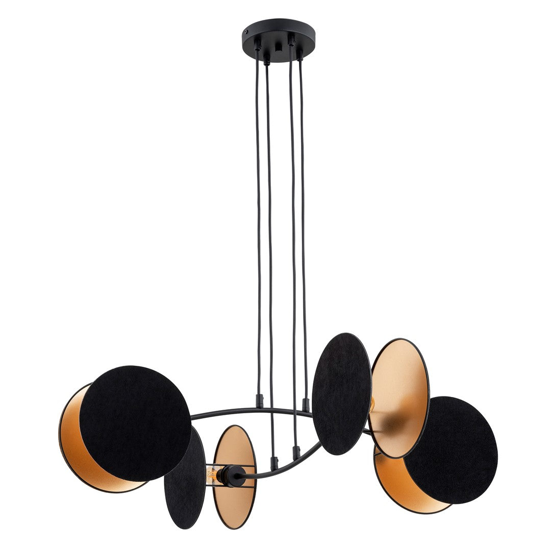 Hanglamp gepoedercoat staal Motif 4 zwart goud, stoffen kappen Ø 20 cm, 4 x E27, eettafel