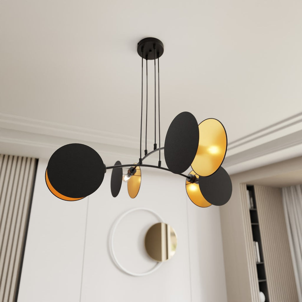Hanglamp gepoedercoat staal Motif 4 zwart goud, stoffen kappen Ø 20 cm, 4 x E27, eettafel