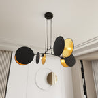 Hanglamp gepoedercoat staal Motif 4 zwart goud, stoffen kappen Ø 20 cm, 4 x E27, eettafel