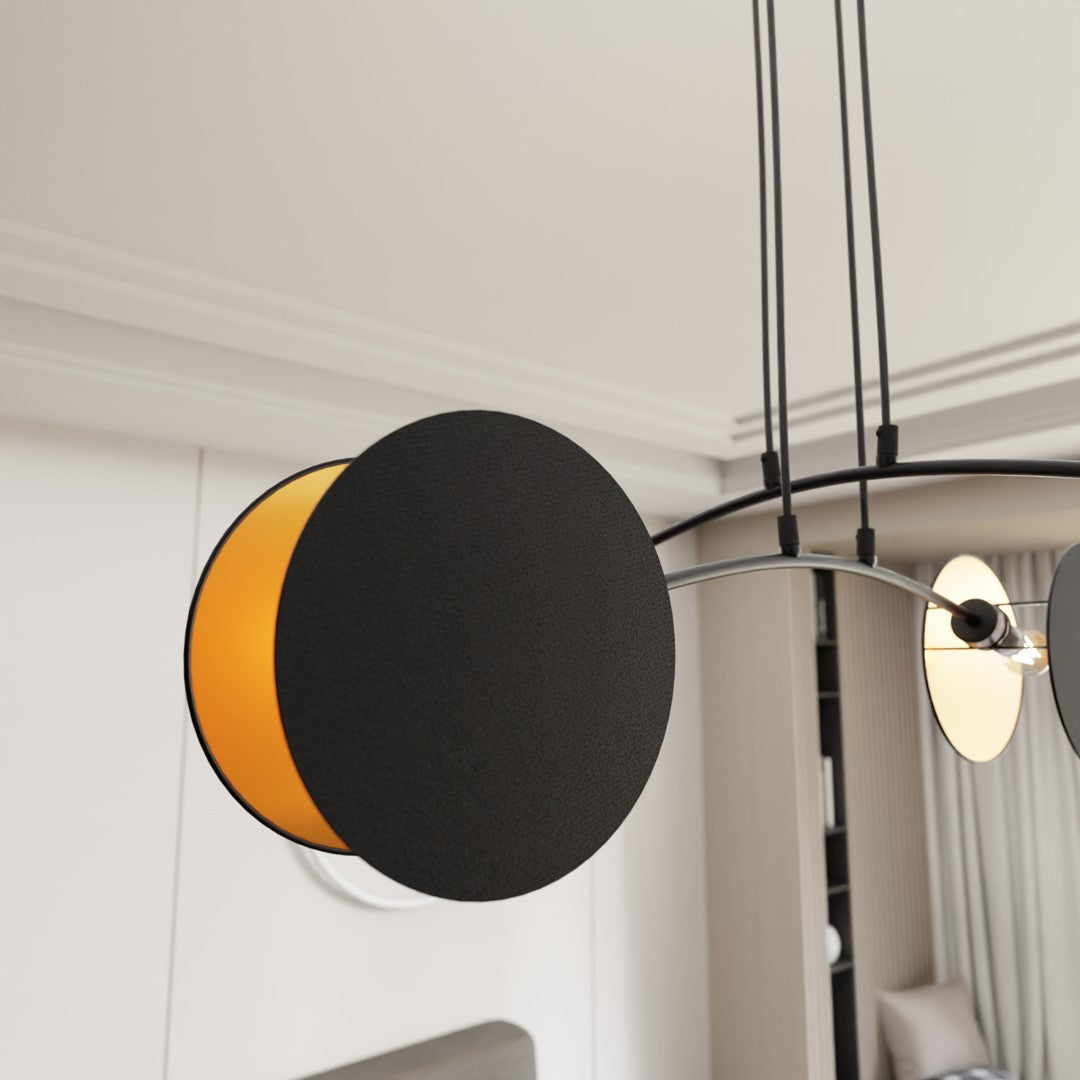 Hanglamp gepoedercoat staal Motif 4 zwart goud, stoffen kappen Ø 20 cm, 4 x E27, eettafel
