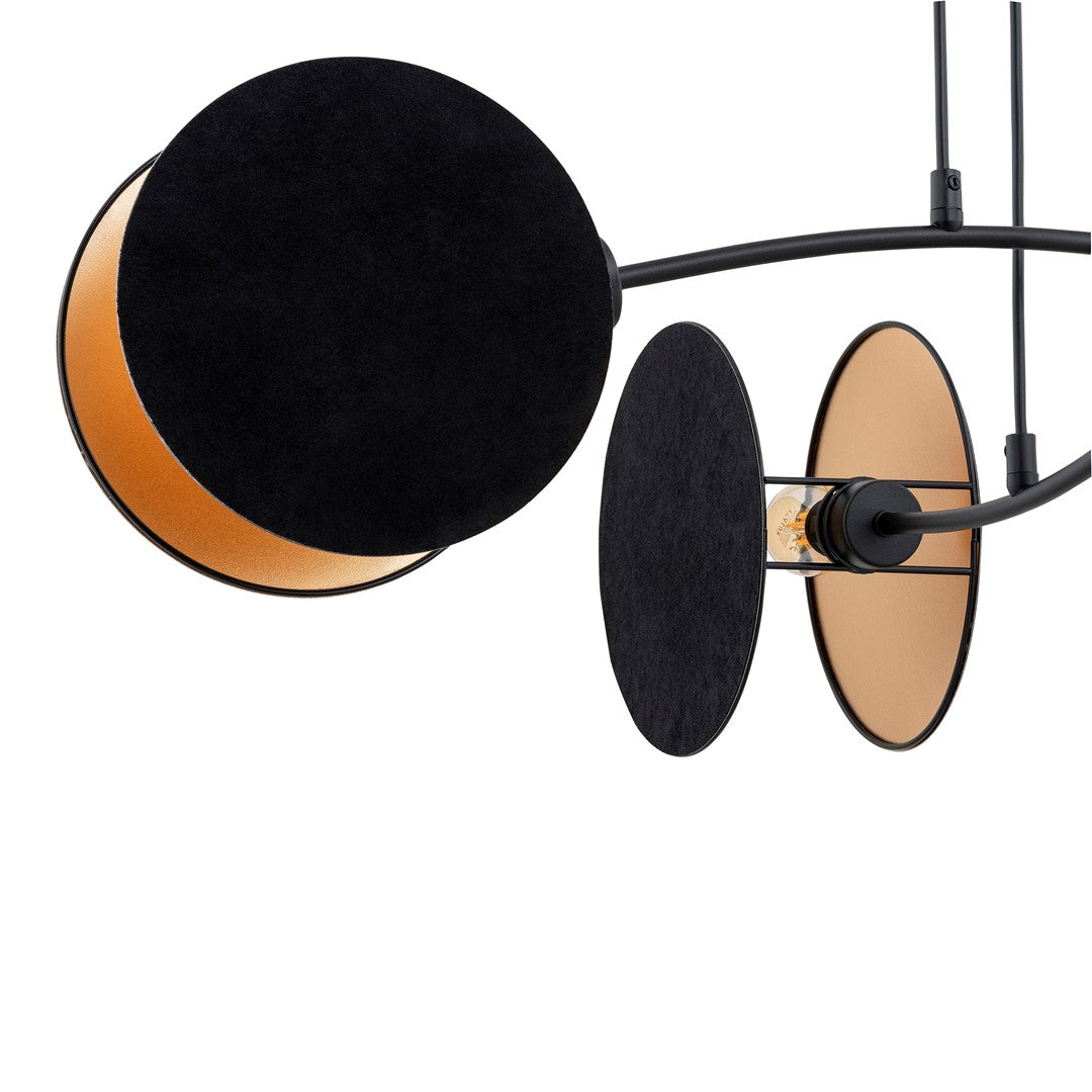 Hanglamp gepoedercoat staal Motif 4 zwart goud, stoffen kappen Ø 20 cm, 4 x E27, eettafel