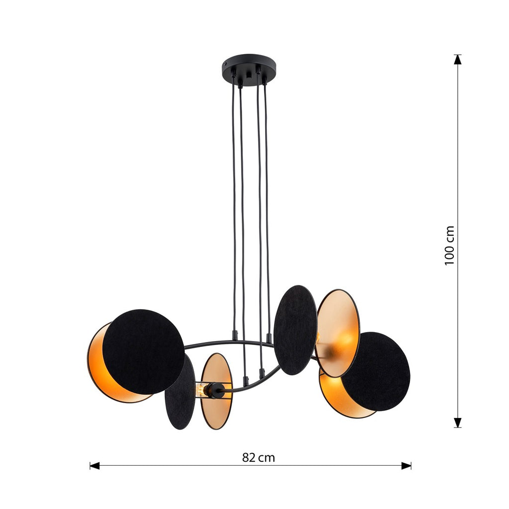 Hanglamp gepoedercoat staal Motif 4 zwart goud, stoffen kappen Ø 20 cm, 4 x E27, eettafel