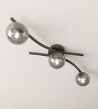 Plafondlamp gepoedercoat staal en glas Opus modern, zwart met grafiet kapjes, 60 x 20 cm, 3 fittingen E14