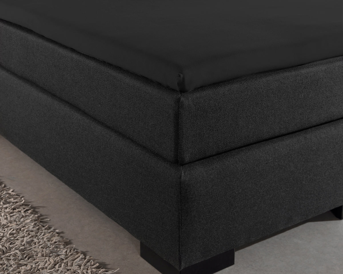 Topperhoeslaken katoen jersey stretch zwart 190/200 x 200/220 cm, hoekhoogte 15 cm voor topdekmatrassen