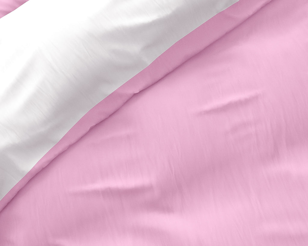 Dekbedovertrek micropercal dubbelzijdig roze en wit 200 x 220 cm, met 2 kussenslopen 60 x 70 cm