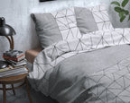 Dekbedovertrek flanel katoen Gino grijs wit geometrisch 140 x 220 cm, met 1 kussensloop 60 x 70 cm