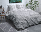 Dekbedovertrek flanel katoen Gino grijs wit geometrisch 140 x 220 cm, met 1 kussensloop 60 x 70 cm