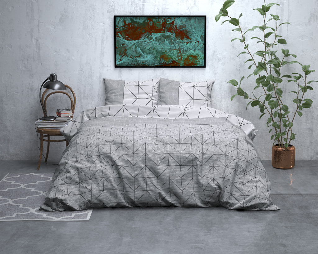 Dekbedovertrek flanel grijs geometrisch, Gino 240 x 220 cm, met 2 kussenslopen 60 x 70 cm