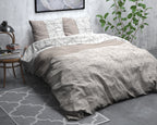 Dekbedovertrek flanel taupe geometrisch dessin 140 x 220 cm, met 1 kussensloop 60 x 70 cm