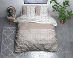 Dekbedovertrek flanel Gino geometrisch dessin taupe 240 x 220 cm, met 2 kussenslopen 60 x 70 cm