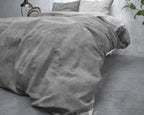 Dekbedovertrek flanel katoen gewassen grijs 140 x 220 cm, met 1 kussensloop 60 x 70 cm
