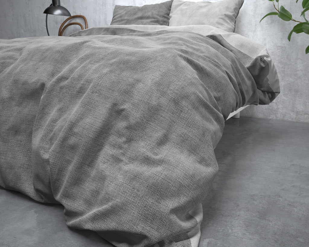 Dekbedovertrek flanel gewassen katoen grijs 240 x 220 cm, met 2 kussenslopen 60 x 70 cm