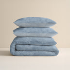 Dekbedovertrek flanel katoen gewassen blauw 140 x 220 cm, kussenslopen 60 x 70 cm