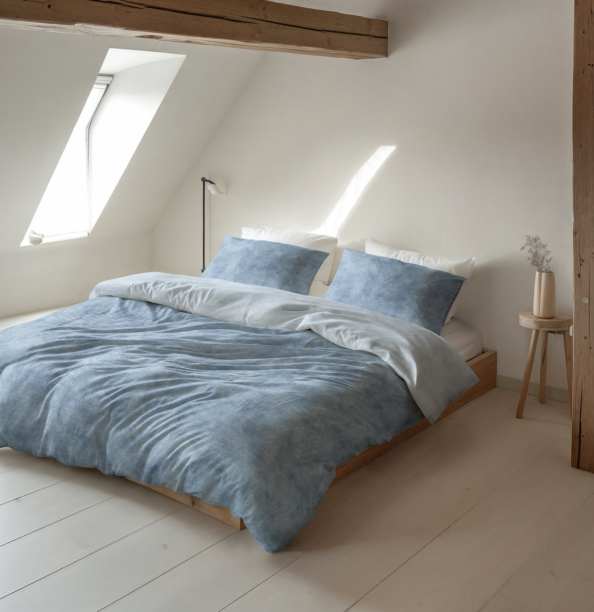 Dekbedovertrek flanel katoen gewassen blauw 140 x 220 cm, kussenslopen 60 x 70 cm
