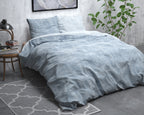 Dekbedovertrek flanel katoen gewassen blauw 140 x 220 cm, kussenslopen 60 x 70 cm