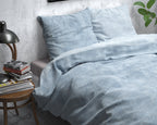 Dekbedovertrek flanel katoen gewassen look blauw 240 x 220 cm, met 2 kussenslopen 60 x 70 cm