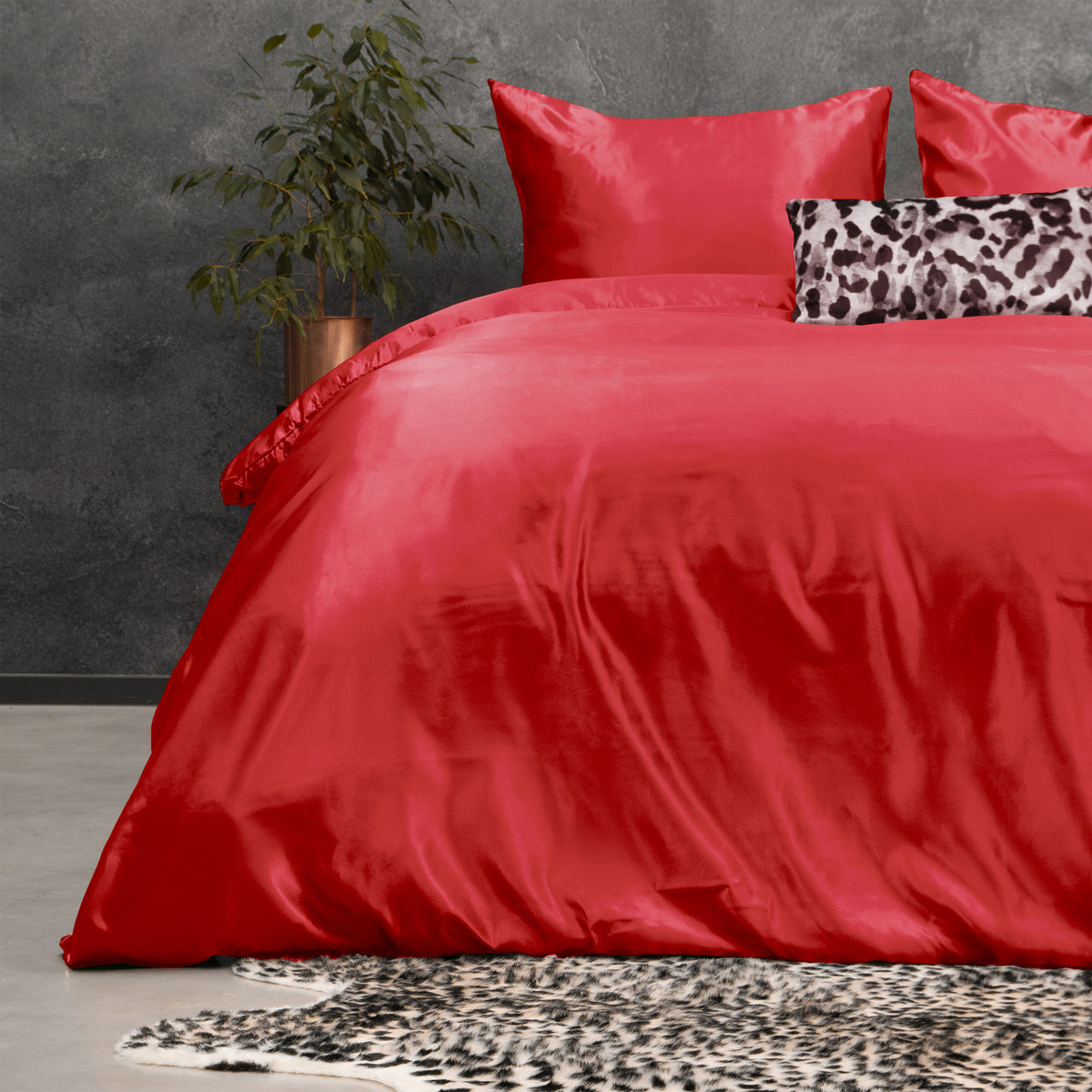 Dekbedovertrek micropercal satijn Beauty Skin Care rood 140 x 220 cm, met kussensloop 60 x 70 cm, slaapkamer