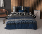 Dekbedovertrek micropercal katoen marineblauw met grafische print 240 x 220 cm, met 2 kussenslopen 60 x 70 cm