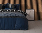 Dekbedovertrek micropercal katoen marineblauw met grafische print 240 x 220 cm, met 2 kussenslopen 60 x 70 cm