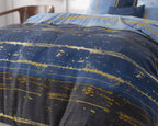 Dekbedovertrek micropercal katoen Scratchy blauw met goud 200 x 220 cm, met kussensloop 60 x 70 cm