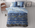 Dekbedovertrek micropercal katoen Scratchy blauw met goud 200 x 220 cm, met kussensloop 60 x 70 cm