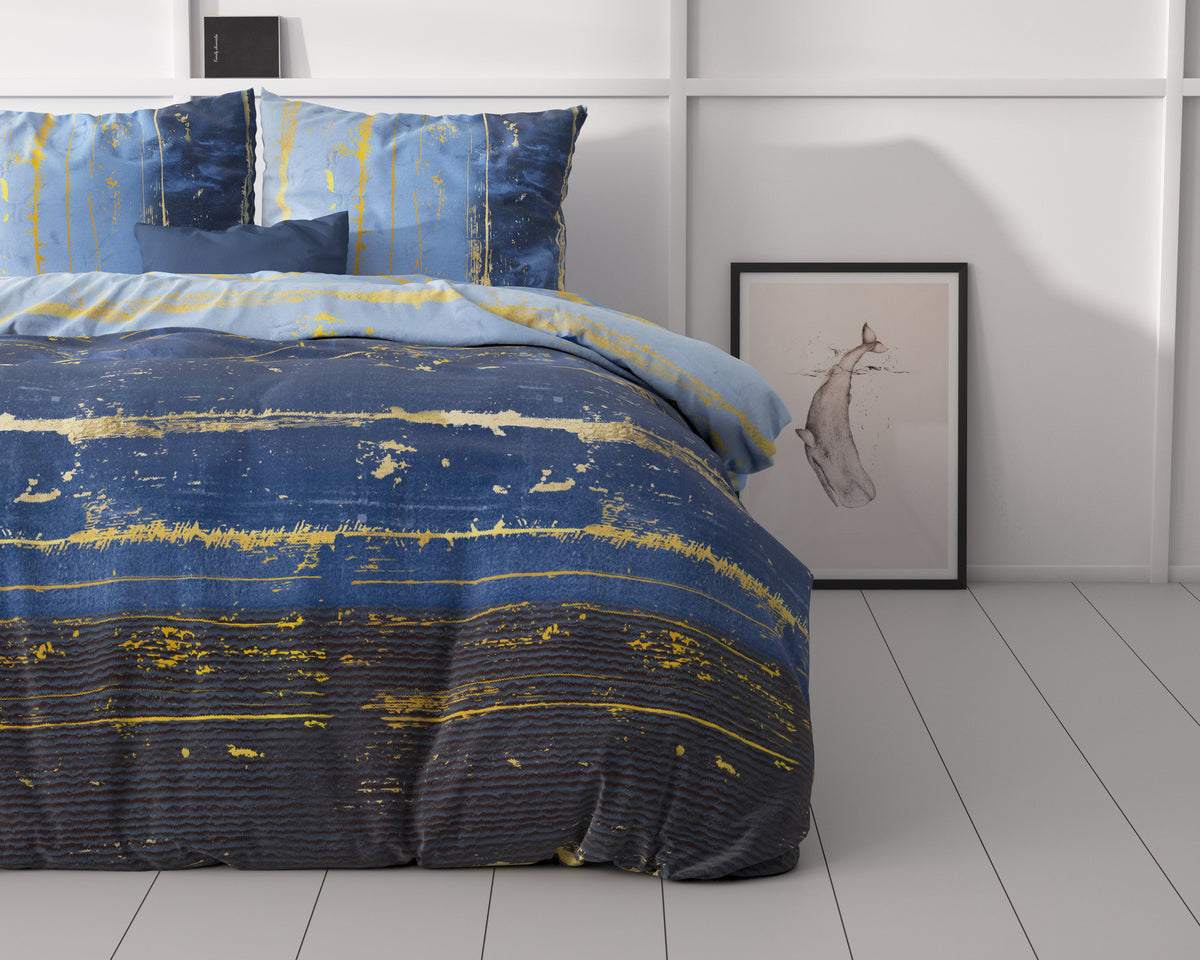Dekbedovertrek micropercal katoen Scratchy blauw 240 x 220 cm, met 2 kussenslopen 60 x 70 cm