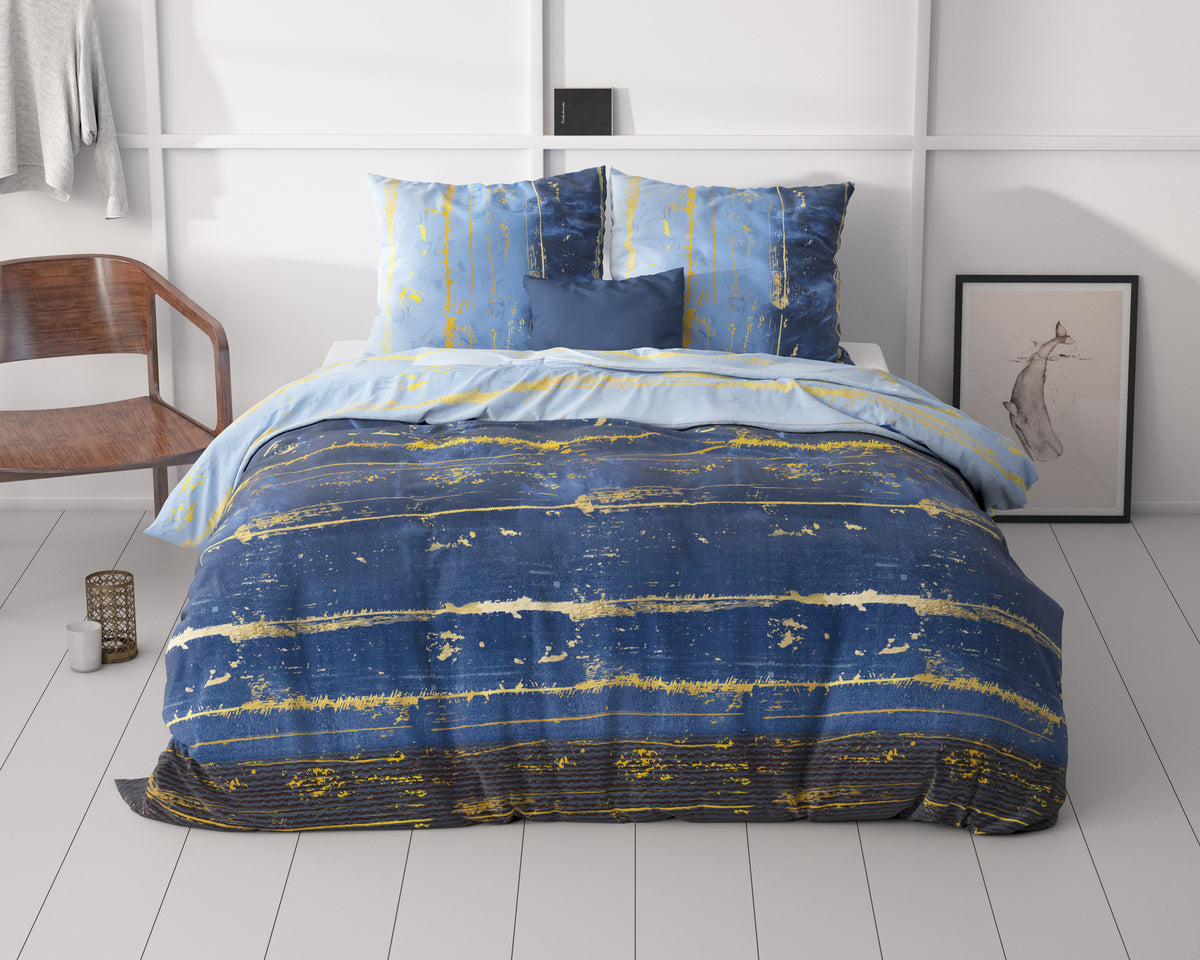 Dekbedovertrek micropercal katoen Scratchy blauw 240 x 220 cm, met 2 kussenslopen 60 x 70 cm
