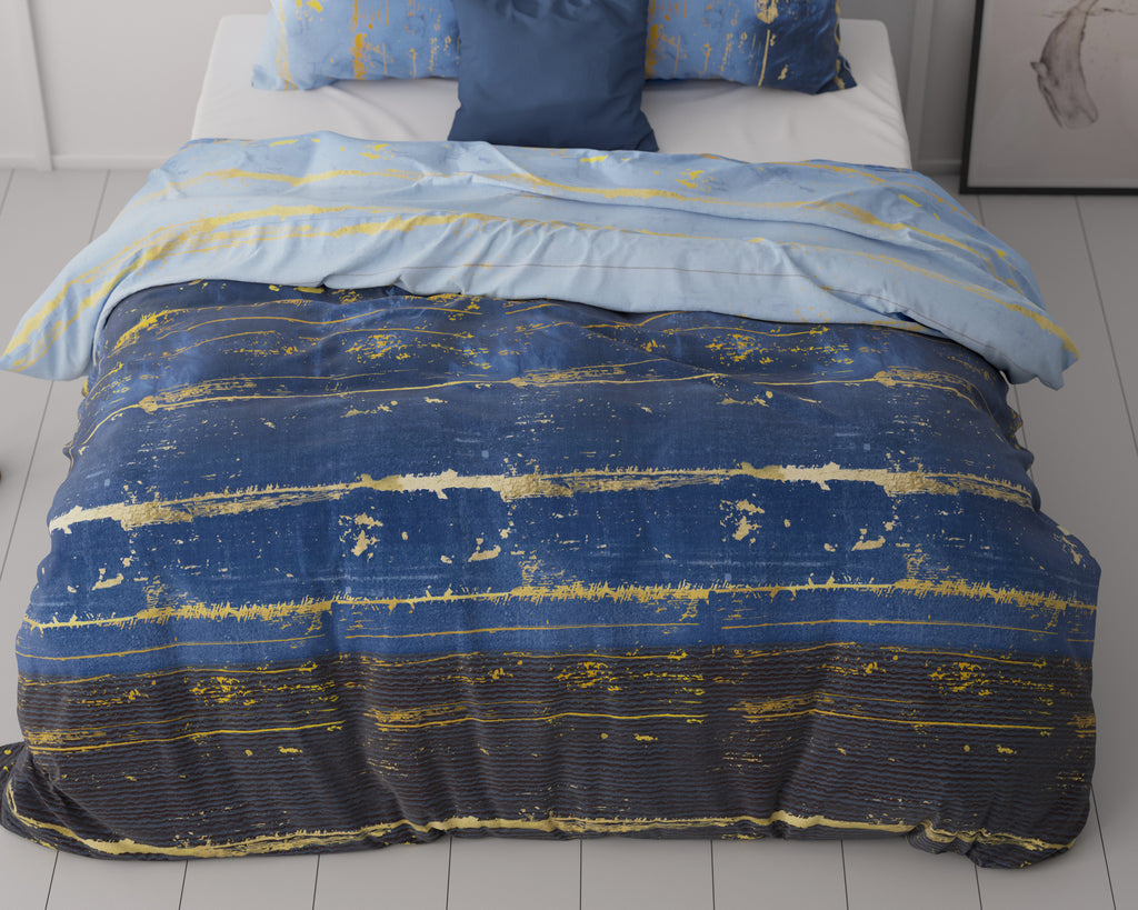 Dekbedovertrek micropercal katoen Scratchy blauw 240 x 220 cm, met 2 kussenslopen 60 x 70 cm