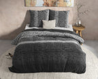 Dekbedovertrek flanel antraciet verloop gebreid motief 200 x 220 cm, met 2 kussenslopen 60 x 70 cm