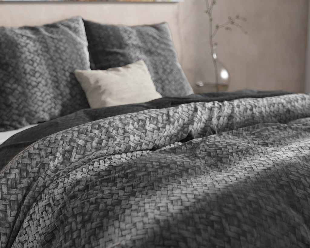 Dekbedovertrek flanel katoen gebreid kleurverloop antraciet 240 x 220 cm, met 2 kussenslopen 60 x 70 cm