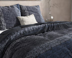 Dekbedovertrek flanel katoen gebreid kleurverloop blauw 200 x 220 cm, met 2 kussenslopen 60 x 70 cm