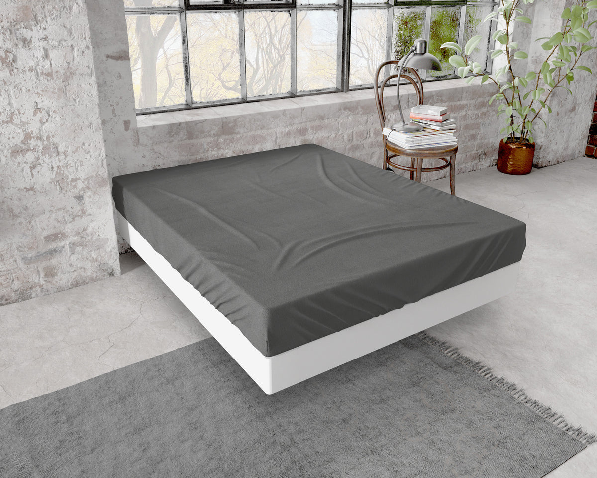Hoeslaken flanel katoen antraciet 200 x 200/220, hoekhoogte 30 cm, dubbelzijdig geborsteld
