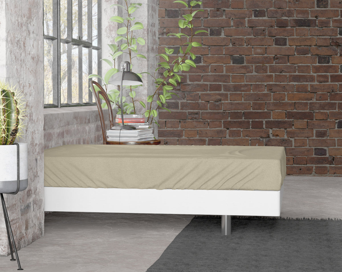 Hoeslaken flanel katoen taupe 180 x 200/210 cm, geschikt voor matrassen tot 30 cm hoekhoogte