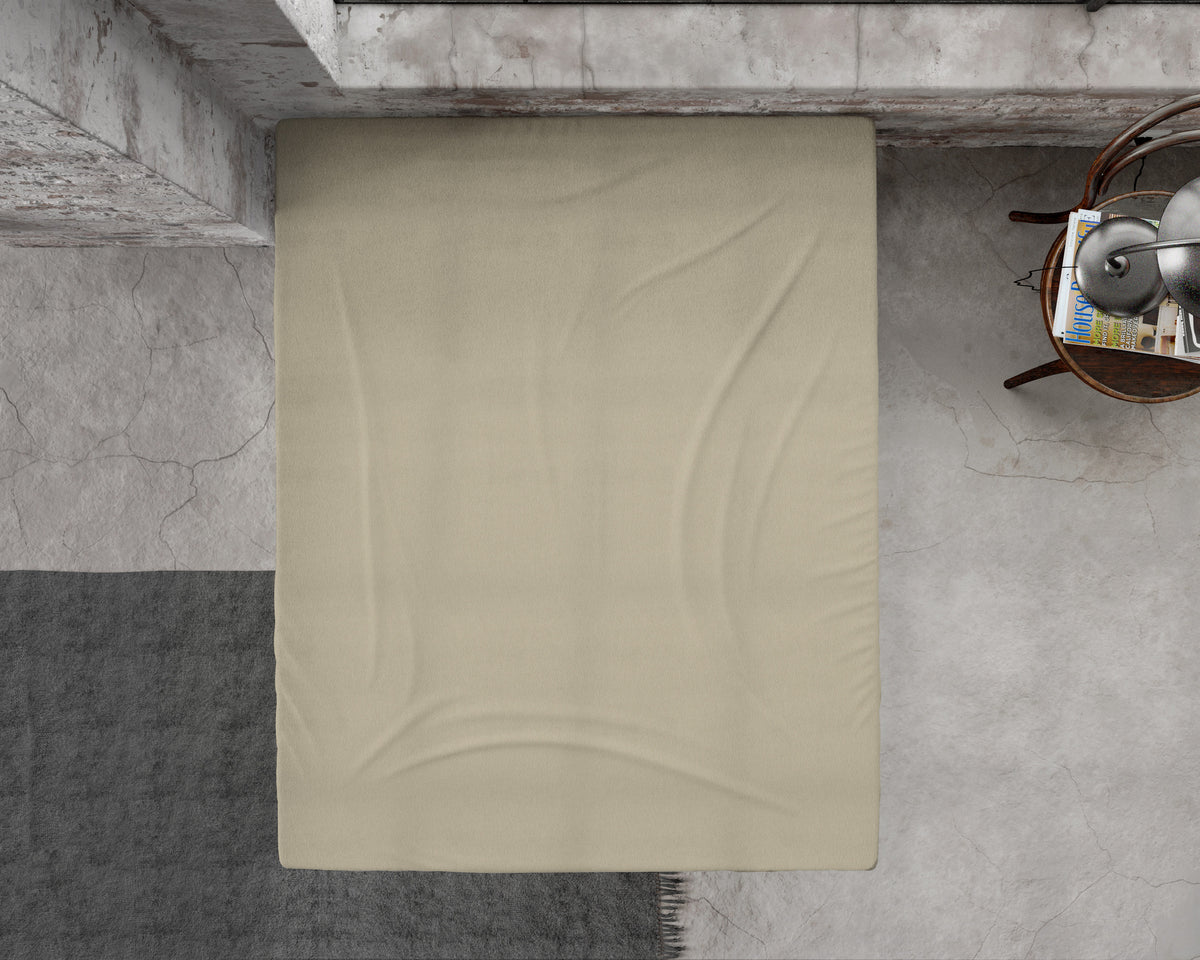 Hoeslaken flanel katoen taupe 180 x 200/210 cm, geschikt voor matrassen tot 30 cm hoekhoogte